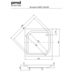 Brodzik kwadratowy Ares 90x90 Piramida, Besco